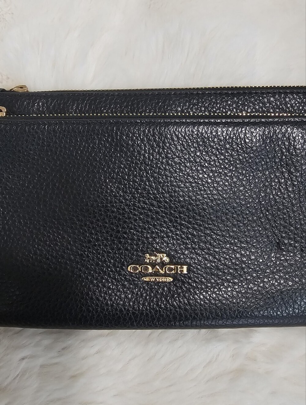 Authentic Coach Double Zip Wristlet Wallet Pebbled Black Leather